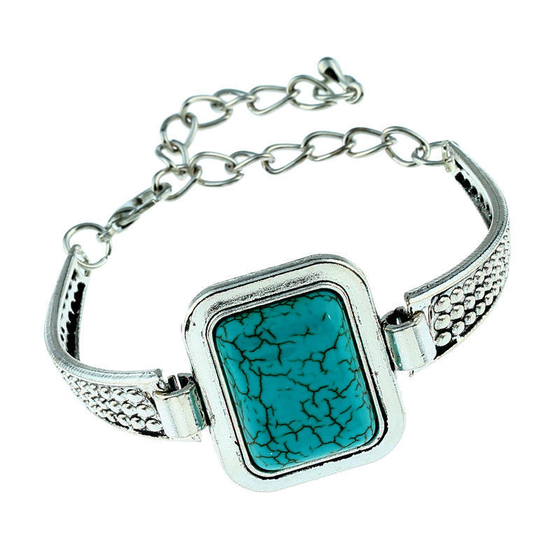 Женщин ретро VintageTurquoise Тибет Серебряная цепочка браслет браслет манжеты моды