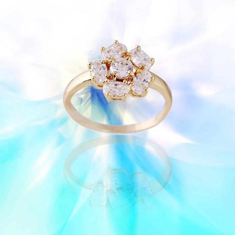 Роскошный кристалл цветок кольца 18K золото покрытием циркон Свадебные украшения