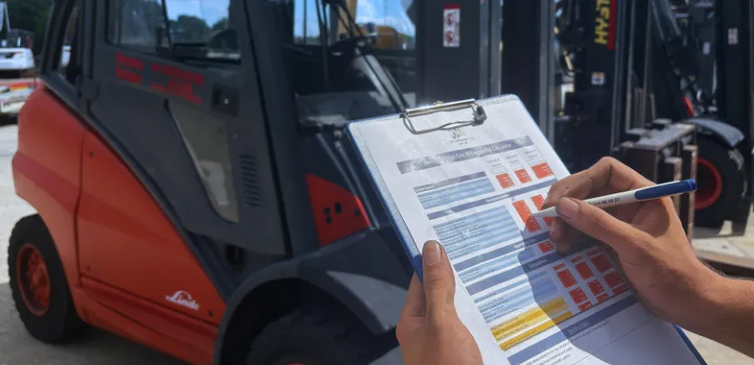 Technieker die TCO calculator voor heftrucks gebruikt