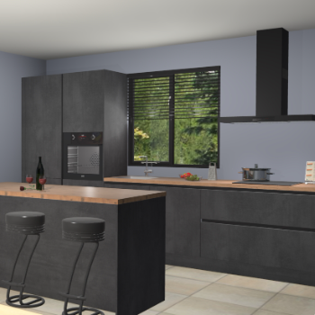 Beton zwarte greeploze keuken Bonaire 30599