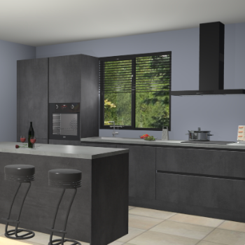 Beton zwarte greeploze keuken Bonaire 30605