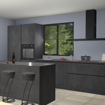 Beton zwarte greeploze keuken Bonaire 30611