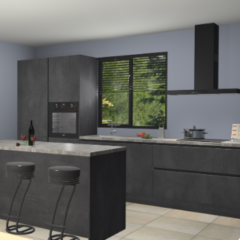 Beton zwarte greeploze keuken Bonaire 30617