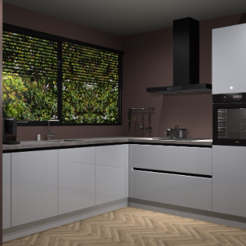 Witte hoogglans greeploze keuken IJsland 30746