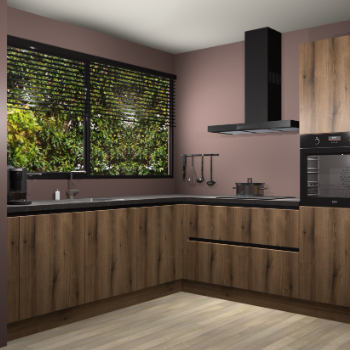 Gouden eiken greeploze keuken IJsland 31337