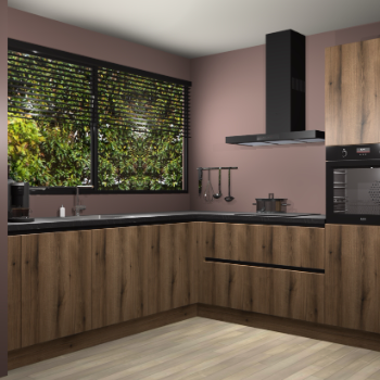 Gouden eiken greeploze keuken IJsland 31355