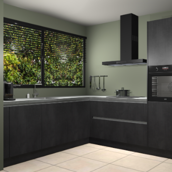Beton zwarte greeploze keuken IJsland 31925