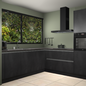 Beton zwarte greeploze keuken IJsland 31931