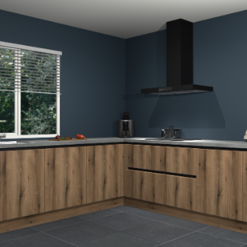 Gouden eiken greeploze keuken Letland 32351