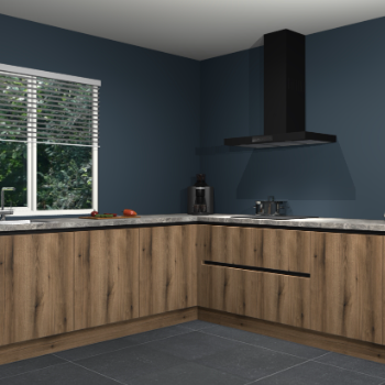 Gouden eiken greeploze keuken Letland 32363