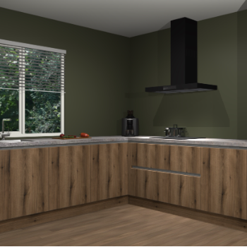 Gouden eiken greeploze keuken Letland 32366