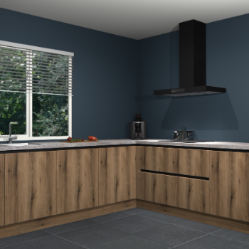 Gouden eiken greeploze keuken Letland 32369