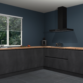 Beton zwarte greeploze keuken Letland 32994