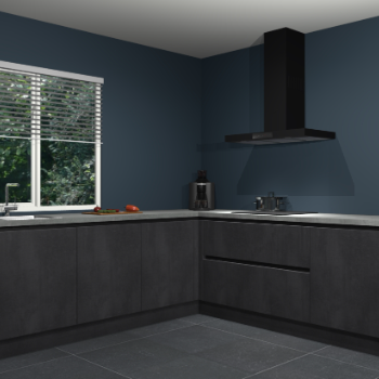 Beton zwarte greeploze keuken Letland 33001