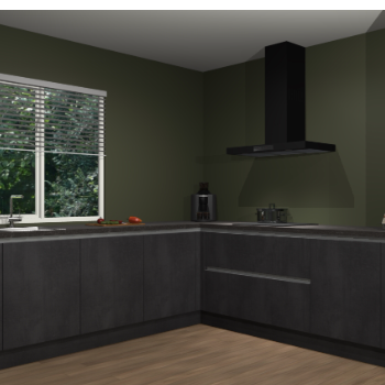 Beton zwarte greeploze keuken Letland 33004