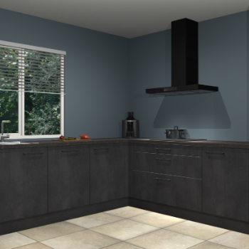 Beton zwarte keuken Letland 33005