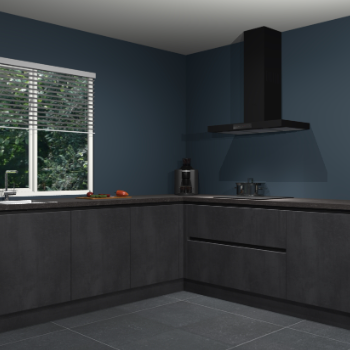 Beton zwarte greeploze keuken Letland 33007