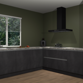 Beton zwarte greeploze keuken Letland 33010