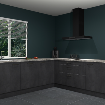 Beton zwarte keuken Letland 33012