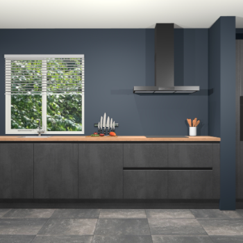 Beton zwarte greeploze keuken Elzas 40780