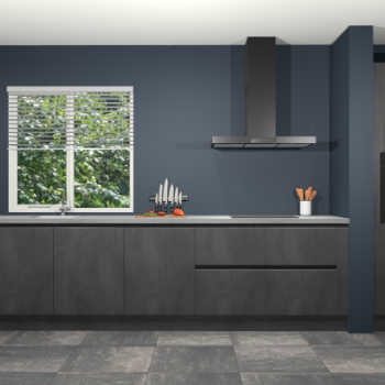 Beton zwarte greeploze keuken Elzas 40786