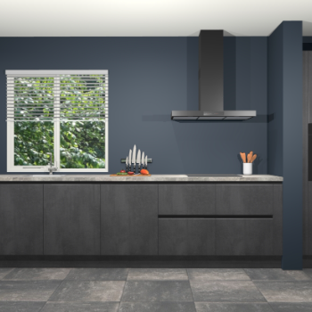 Beton zwarte greeploze keuken Elzas 40798