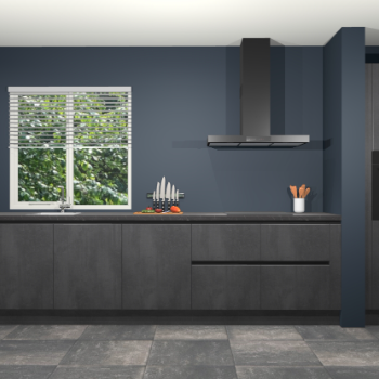 Beton zwarte greeploze keuken Elzas 40810