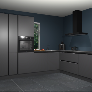 Onyxgrijze greeploze keuken India 42001