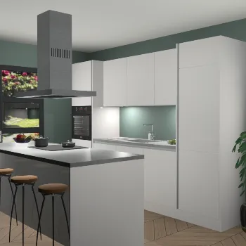 Greeploze zijdegrijze hoogglans keuken Lima 24823