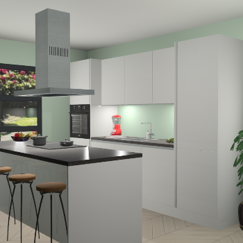 Greeploze zijdegrijze hoogglans keuken Lima 24868