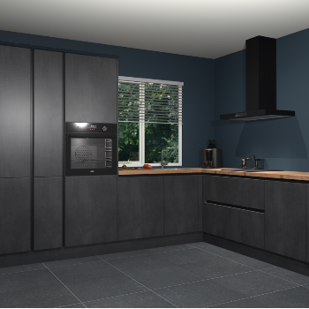 Beton zwarte greeploze keuken India 51913