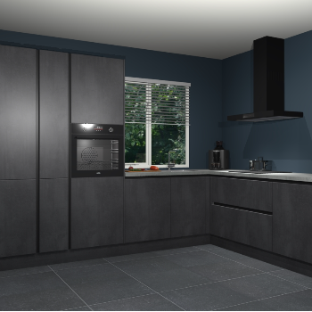 Beton zwarte greeploze keuken India 51976