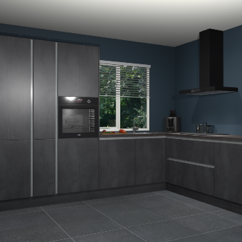 Beton zwarte greeploze keuken India 51979