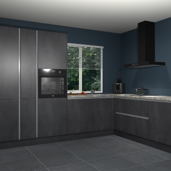 Beton zwarte greeploze keuken India 51985