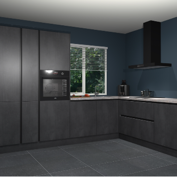 Beton zwarte greeploze keuken India 51994