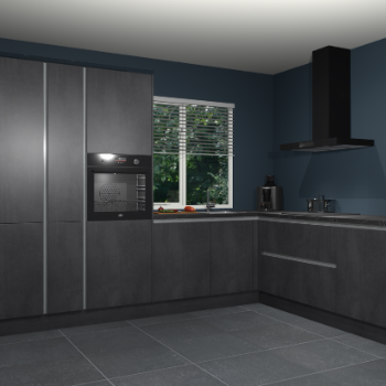 Beton zwarte greeploze keuken India 51997