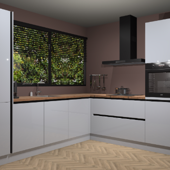 Witte hoogglans greeploze keuken Vogar 52687