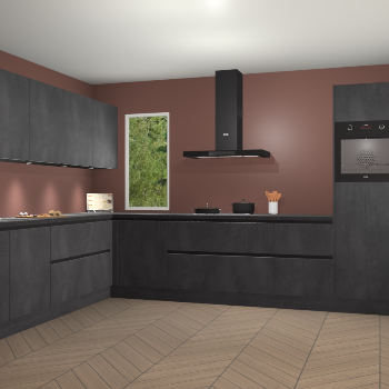 Beton zwarte greeploze keuken Harare 63835