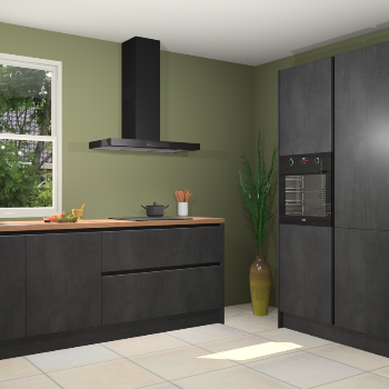 Beton zwarte greeploze keuken Monaco 62906