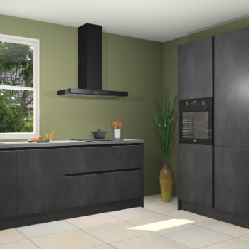 Beton zwarte greeploze keuken Monaco 62923