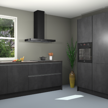 Beton zwarte greeploze keuken Monaco 62927