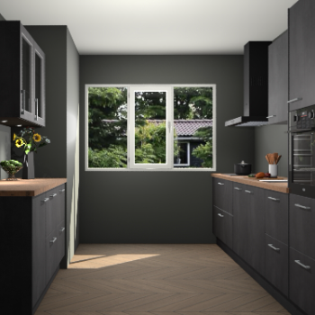 Beton zwarte greeploze keuken Reno 68078
