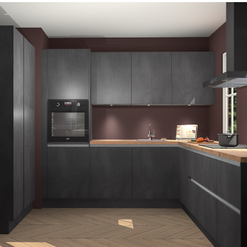 Beton zwarte greeploze keuken Regina 80019