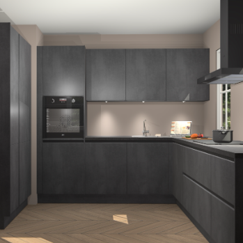 Beton zwarte greeploze keuken Regina 80308