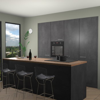 Beton Zwarte keuken Rusiec 70741