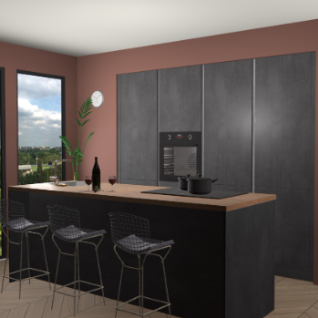 Beton Zwarte greeploze keuken Rusiec 70763