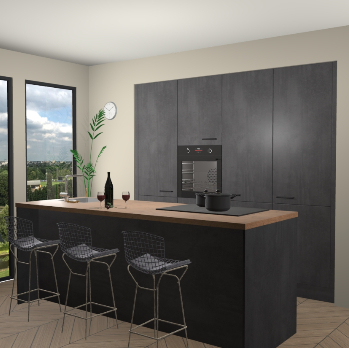 Beton Zwarte keuken Rusiec 70744