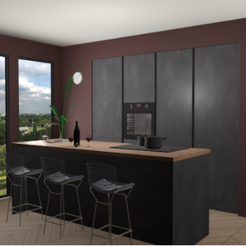 Beton Zwarte greeploze keuken Rusiec 70746