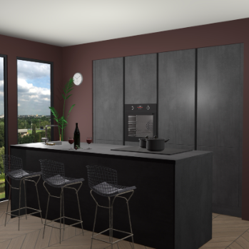 Beton Zwarte greeploze keuken Rusiec 70778