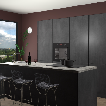 Beton Zwarte greeploze keuken Rusiec 70799